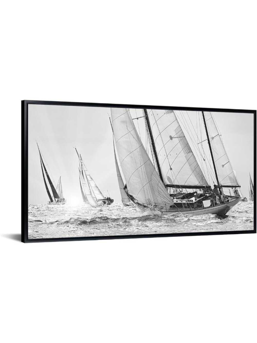 Vintage Black & White Sailboat Canvas Wall Art - Coastal Seascape Decor 20x40
